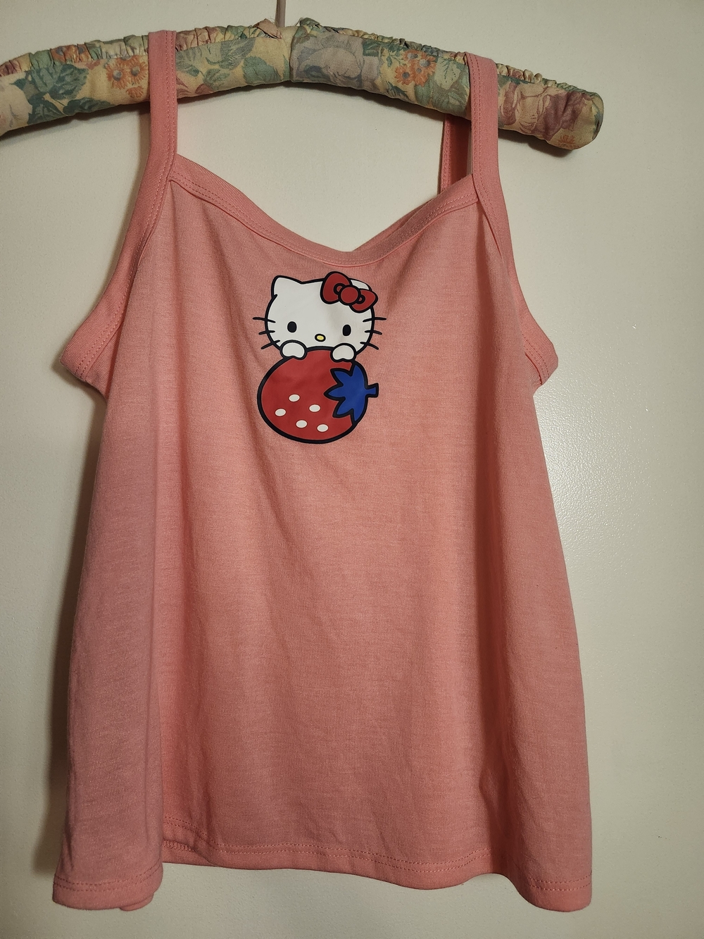 Hello Kitty Coral Pink Girls' Tank Dress with Strawberry Graphic - Size LARGE